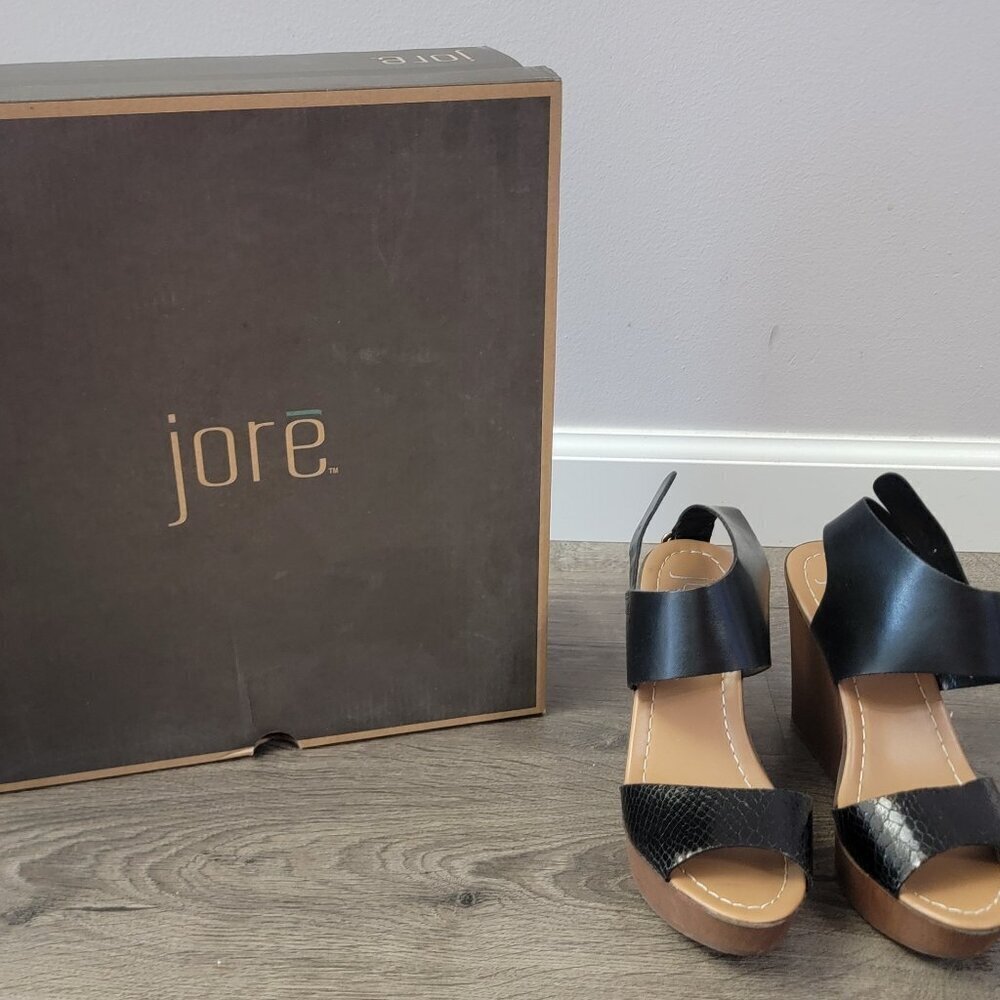 Women's black peep toe wedge heels size 6 by Jore